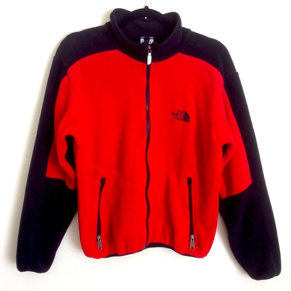 Vintage 90s The North Face Full Zip Rare Red/Black Fleece Jacket Sz S - Picture 1 of 13